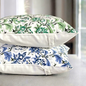 ปลอกหมอนผ้าฝ้ายพิมพ์ลายดอกไม้สี่เหลี่ยมสวยงาม สีฟ้าเขียว ของตกแต่งบ้าน - Product Image 1