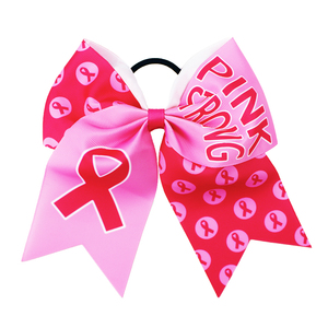 8 pouces <span class=keywords><strong>pas</strong></span> <span class=keywords><strong>cher</strong></span> ruban rose Cheerleading arcs bandeau pour les filles et les femmes SIDA jour sensibilisation cheveux cravate Cheer Bows - Product Image 4