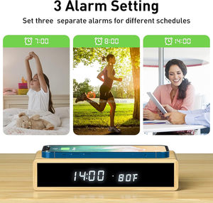 Wooden Digital Alarm <strong>Clock</strong> Wireless Charging <strong>Bedside</strong> with Three Alarms, Temperature Display, 3 Brightness Levels, - Product Image 5