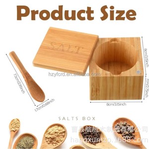 Wooden Salt Container With Spoon Swivel Lid Airtight Kitchen <b>Spice</b> <b>Jar</b> For Table Use - Product Image 4