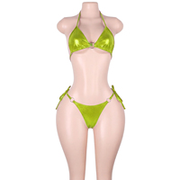 Tenue de danse exotique personnalisée avec logo, chaîne en strass, lingerie deux pièces, hauts licou, culottes string à dos ouvert, équipement de festival et de rave