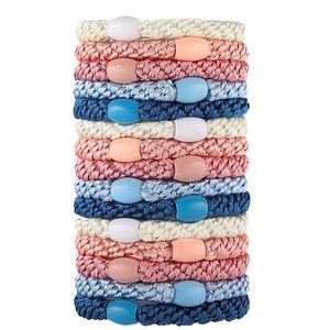 Rubber Thick Ropes Strong Stretchy Colorful Elastic Casual Bands Ponytail Holder Bead Braided Women Hair Ties - Product Image 1