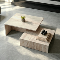 Table basse rectangulaire en marbre travertin beige style Wabi-Sabi, faite à la main, design moderne, écologique, pour la maison, l'hôtel, le bar