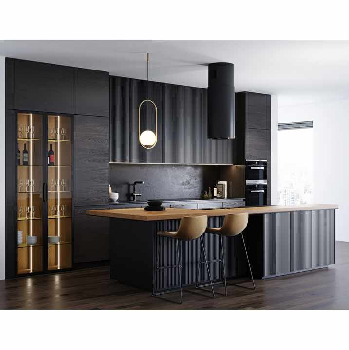 Modular Walnut Wood Veneer Kitchen Cabinets - Luxury Home Furniture