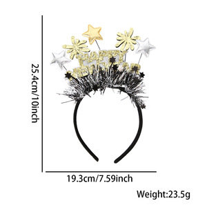 Cerchietto per Festa <span class=keywords><strong>di</strong></span> <span class=keywords><strong>Capodanno</strong></span> 2026, Design a Strisce Nere e Oro con Stelle, Materiale Plastica+PET+Pompon+Filo, Semi-Manuale, Generatore <span class=keywords><strong>di</strong></span> Rumore - Product Image 6