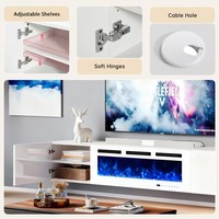 Meuble TV mural flottant bicolore noir et blanc de style farmhouse avec foyer électrique de 36 pouces et éclairage LED