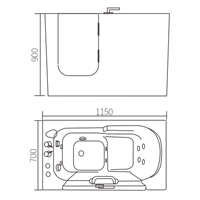 Baignoire autoportante rectangulaire en acrylique avec hydromassage à air, chauffée, pour personnes âgées/handicapées, capacité 60 gallons+, avec douchette manuelle