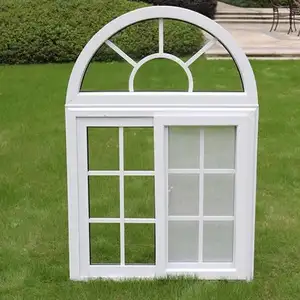 Fransız tarzı üst kemer vinil PVC çerçeve sürgülü pencere tasarımı, kasırga etkisi upvc sürgülü pencereler