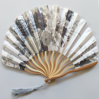 Abanico Plegable Vintage con Diseño Floral y Borla, Impresión por Transferencia Térmica, Recuerdo para Bodas Chinas y Fiestas