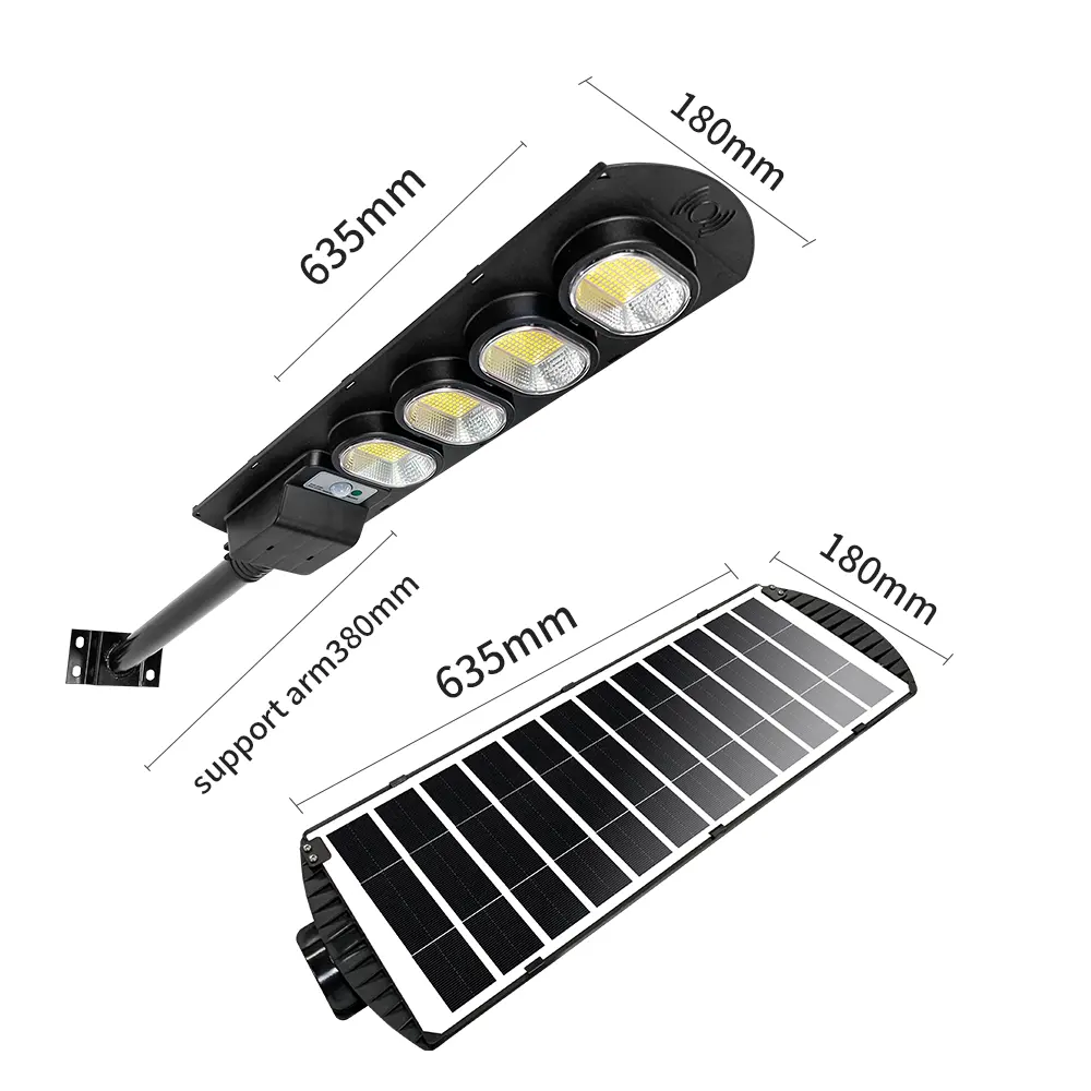 Ip65 étanche solaire haute puissance ABS plastiques d'ingénierie lumière de route extérieure 180W lampadaire solaire tout en un LED lampe solaire