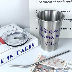 Vaso de acero inoxidable con pajita de 500 ml, taza de viaje portátil para adultos y niños, vaso aislado de calidad alimentaria. - Product Image 4