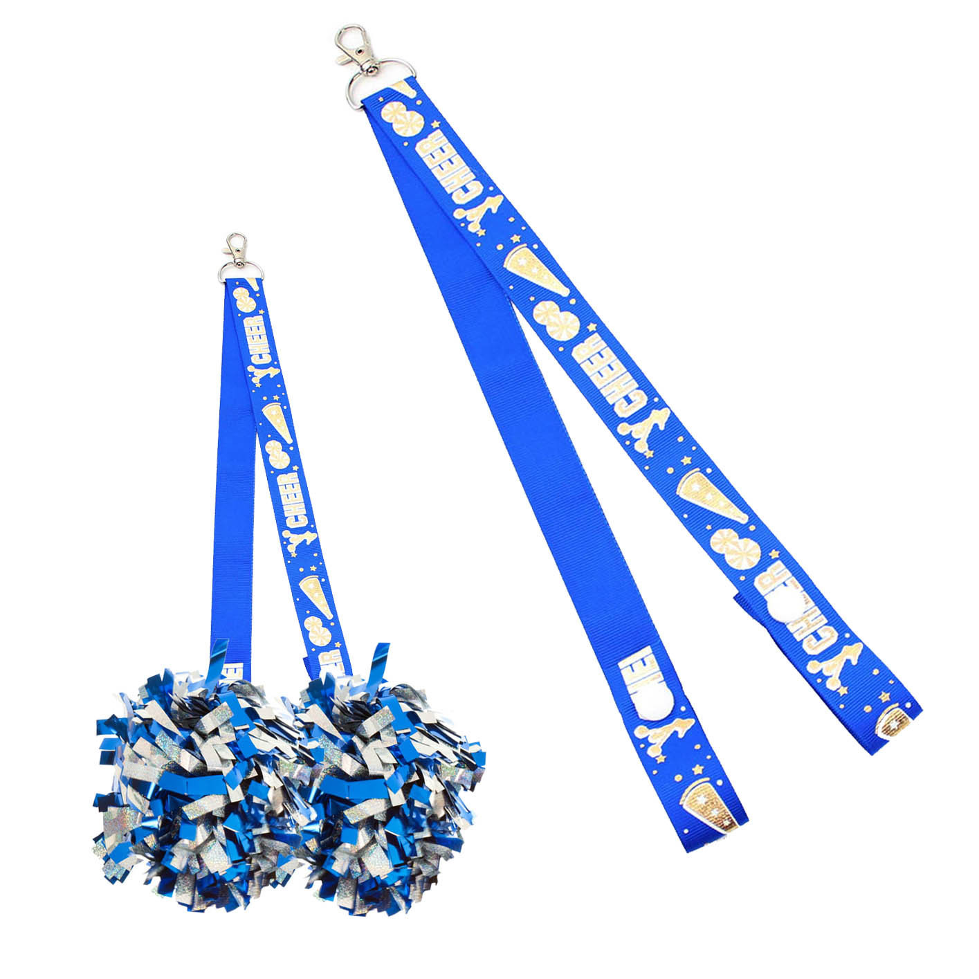 2026 New Arrival Custom Logo Lanyard Colorful Pom Poms Holder Strap School Sports Cheer Leading Snap Button Lanyard Keychains