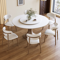 Table à manger classique de style mid-century en pierre frittée de luxe avec 4 chaises, plateau tournant en bois massif, mobilier pour la maison, restaurant, hôtel, villa