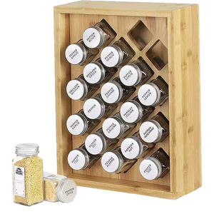 Organisateur de rangement pour épices en bois pour comptoir de cuisine, ensemble de bocaux en verre avec couvercles métalliques hermétiques, multi-niveaux, taille L - Product Image 2