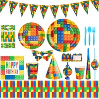 Nouveau design bloc de construction thème fête papier vaisselle ensemble fête d'anniversaire fournitures jetables