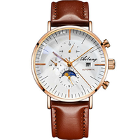 Montre automatique pour homme de luxe classique Ailang, noire, multifonction, mécanique, résistante à l'eau 3ATM, calendrier complet
