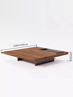Table basse en bois massif carrée de luxe léger, style minimaliste grain wabi-sabi pour salon, usage domestique
