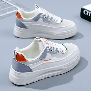 Zapatos Deportivos Casuales de Piel Blanca con Cordones y Plataforma Baja, Hechos en China, Modelo 2023, para Estudiantes, Otoño - Product Image 1