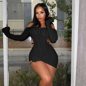 <span class=keywords><strong>Abito</strong></span> Mini Invernale Autunnale con Spalle Scoperte per Feste e Club 2024, Vestito Corto Aderente Lavorato a <span class=keywords><strong>Maglia</strong></span> con Vita Alta e Schiena Scoperta per Donne - Product Image 4