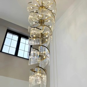 Candelabro moderno de lujo dorado con diseño contemporáneo, lámparas de techo de cristal, techo colgante grande, sala de estar, Vestíbulo de Villa - Product Image 5