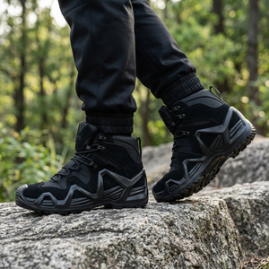 TSB07 Black Suede Cow Leather Middle Top <b>Hiking</b> <b>Boots</b> Durable Tactical Shoes Outdoor Training Footwear - Product Image 3