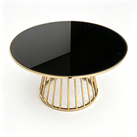 Table basse pliable en acier inoxydable doré avec plateau en verre noir, style moderne et luxueux, idéale pour les mariages, banquets, hôtels, salons et salles à manger
