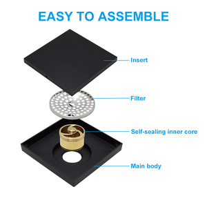 Ống thoát nước sàn bằng đồng thau GUIDA hình vuông với lưới lọc gạch, nắp che, chống mùi, dành cho phòng tắm - Product Image 5