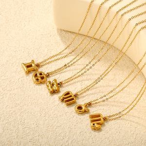 Collar con Colgante de Cadena de Eslabones de Acero Inoxidable Chapado en Oro PVD de 18K, Joyería de Moda, Collares con Diseño de Burbuja de los 12 Signos del Zodíaco para Mujer - Product Image 5