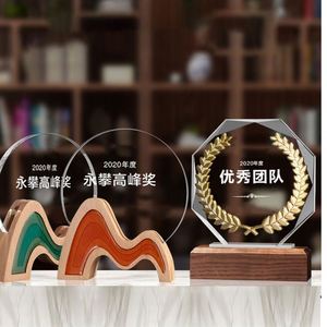 Custom 2024 Laser <b>Engraved</b> Crystal <b>Trophy</b> Wooden Base Awards <b>Trophies</b> - Product Image 1