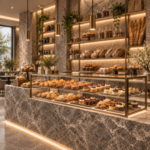 Custom Bakery Display Cabinet Glass Bread Showcase Pastry Counter with <b>Shelving</b> for <b>Modern</b> Bakery Shop - Product Image 1