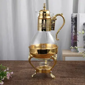 Jarra de café árabe luxuosa feita à mão, jarra de vidro de luxo estilo do oriente médio, cor dourada