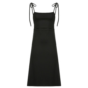 Vestito Estivo Nero in Chiffon con Vita Naturale e Pieghe Laterali, Modello Slimming, Nuova Collezione, Vendita all'Ingrosso - Product Image 6