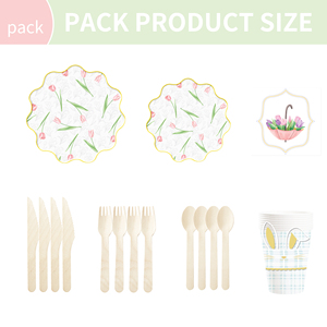 DAMAI Custom Disposable Paper Plates Flower Theme Party Decorations for Spring Tea Party Tulip Floral <b>Easter</b> Paper Tableware Set - Product Image 3