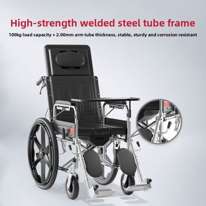Silla de Ruedas Plegable de Aleación de Acero con Asiento de Inodoro Totalmente Reclinable para Personas Mayores y Discapacitadas |   Silla Manual Multifuncional - Product Image 2