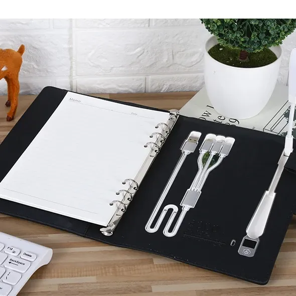 Spiral A5 Business Planner Notebook avec PU Cover Banque d'alimentation intégrée LED Lampe de lecture USB Flash Drive Charge sans fil