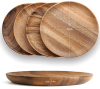 Assiette jetable ronde en bois de noyer massif avec motif végétal, couleur et logo personnalisés pour les fêtes et le service