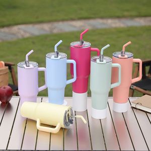 40oz 1200ml Stainless Steel Handle Car Double Drinking <b>Large</b> Capacity Household Insulated Water Tumbler <b>Cup</b> Mug with Straw - Product Image 2