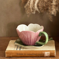 Tasse à café et soucoupe en céramique avec fleur de tulipe, ensemble de tasses à eau, tasses à expresso avec soucoupe, rétro créatif