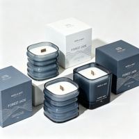Bougie parfumée de luxe avec mèche en bois bleu, pot en verre carré ondulé de haute qualité, coffret cadeau pour la maison