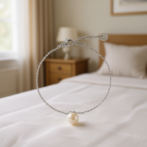 Amy Amy Pearl <b>Bracelet</b> 925 Silver Faux Pearl Round White Minimalist Chain Link Women's Everyday Wear - Product Image 2