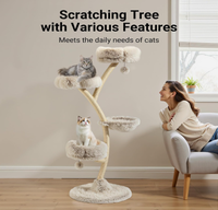 Arbre à chat moderne 59 x 59 x 155 cm, griffoir avec peluche et sisal, mobilier pour chats, poteau avec balle de jeu
