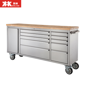 72" Rolling Tool Cabinet Garage Metal Heavy Duty Drawer Workshop Trolley Workbench With Wheels,Brakes And Rubber Timber Desk
