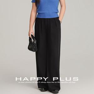 Pantalon de costume plissé taille haute à jambes larges Happy Plus N9117 pour femme, grande taille, en crêpe noir kaki, avec ceinture élastique - Product Image 4