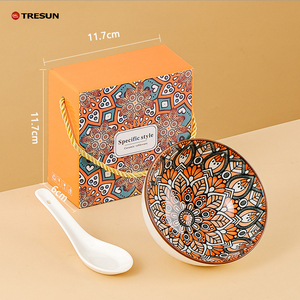 結婚式の記念品 小さな4.5インチの食器 磁器 ボヘミアンスタイル 日本製陶器ボウルセット ギフトボックス スプーン付き - Product Image 3