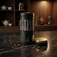 Boîte en fer blanc noir mat personnalisée de qualité alimentaire, hermétique, avec option d'impression offset, pour café, thé, boissons, avec couvercle à clipser, vente en gros