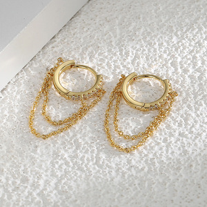 New Fashion Bohemian Gold-Plated Earrings Elegant Luxurious Bling Hoop Crystal Chains Tassels Rhodium Plated Zircon for Parties - Product Image 3