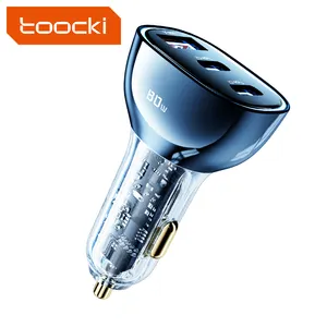 Toocki Wholesale On stock Strong Compatibility pd 80w transparent three port usb a type c car charger for Mobile