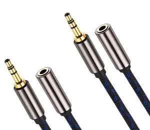 Câble d'extension Jack Audio 3.5mm, câble Audio Aux, plaqué or mâle à femelle, câble d'écouteur stéréo 2 ans, tresse noire