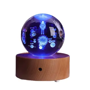 Bola kristal sistem tenaga surya kreatif, kotak musik Bluetooth lampu warna ukiran 3D dekorasi atas meja hadiah Natal