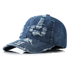 Bán buôn unisex có thể điều chỉnh cổ điển bông Trucker CHA hat nhuộm đau khổ Thể Thao Mũ jeans rửa Mũ bóng chày